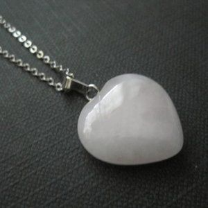 Rose Quartz Heart Stainless Steel Necklace Handmade